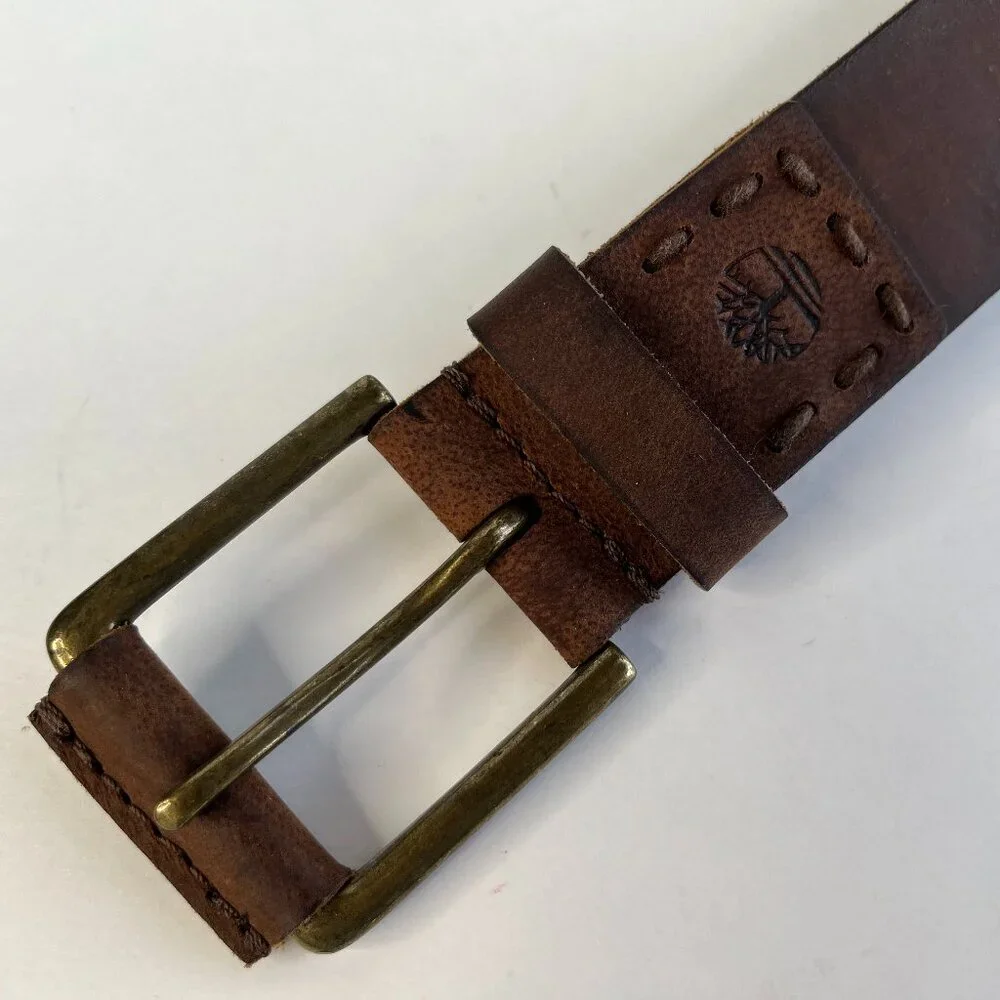 Timberland Men's 40 Genuine Leather Jeans Belt Brass Buckle Brown 1.5